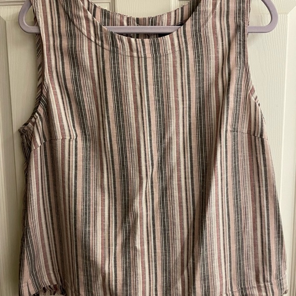 Drew Linen Button Back Tank, Striped sz Large - Picture 3 of 3